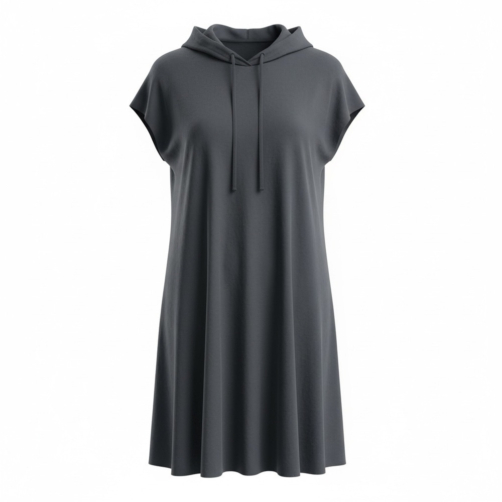 Elan Soft Black Dress Hooded Cap Sleeve Pull Over Pockets USA Made
